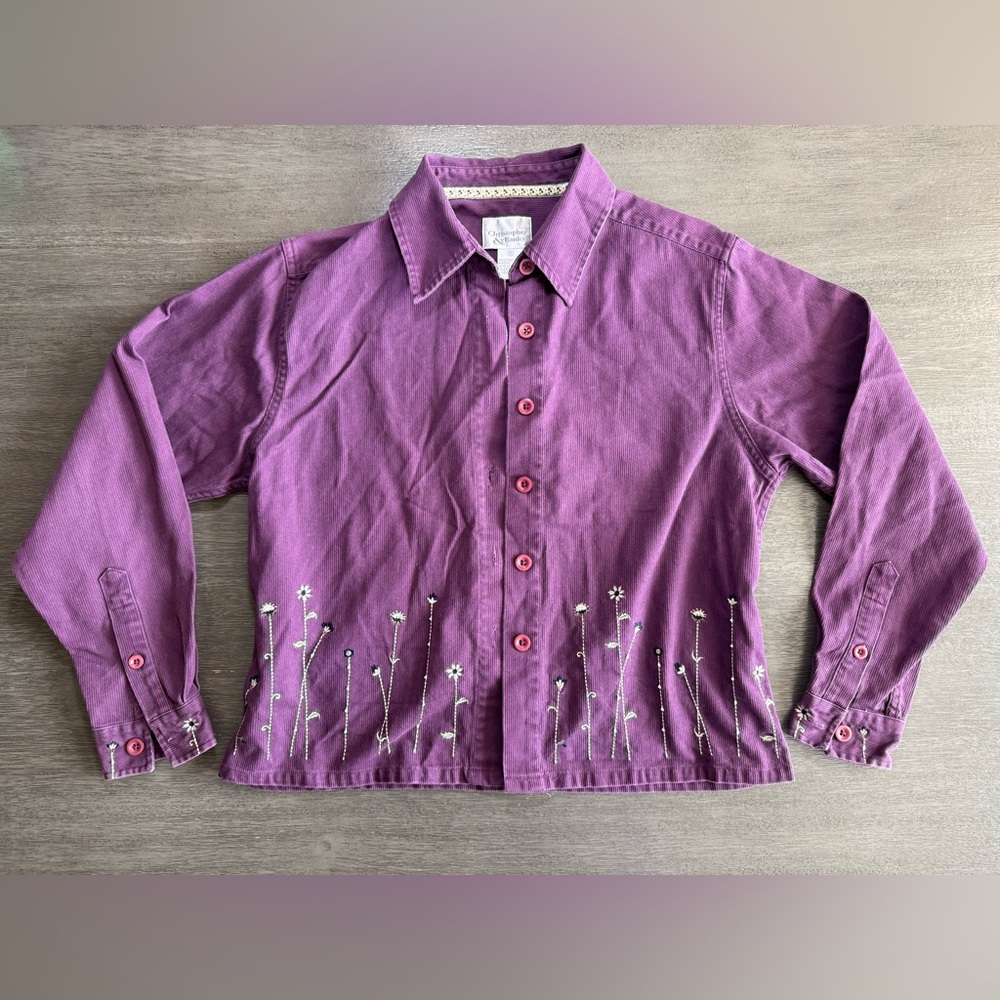 Vintage 90’s Purple Embroidered Floral Jean Jacket Christopher And Banks S